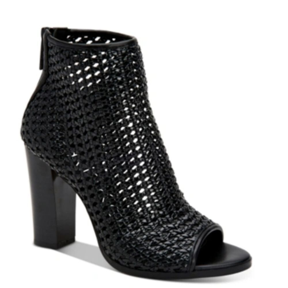 Calvin Klein‎ Black Celise Peep Toe 4"l Heeled Bootie Women's SZ 8 Open Weave